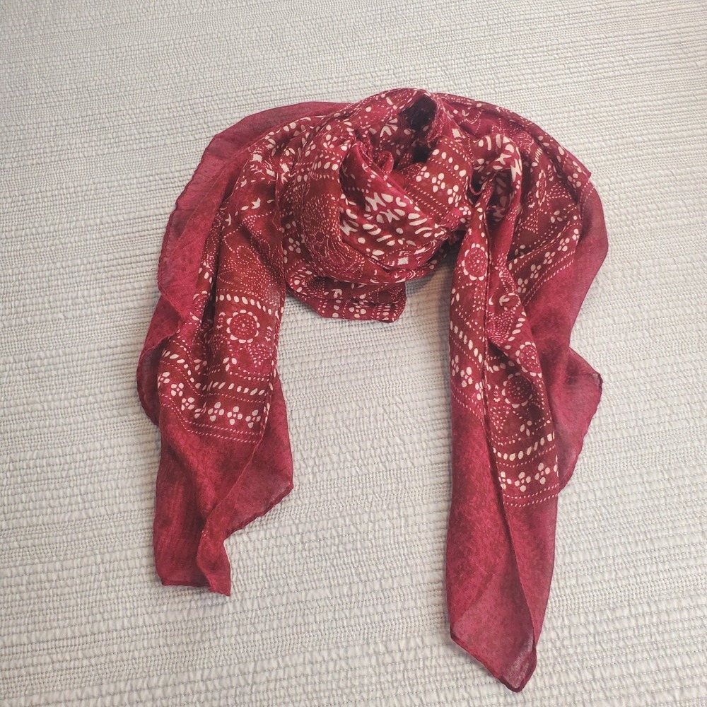 Scarf Womens OS Dark Red Geometric Block Print Lightweight Wrap